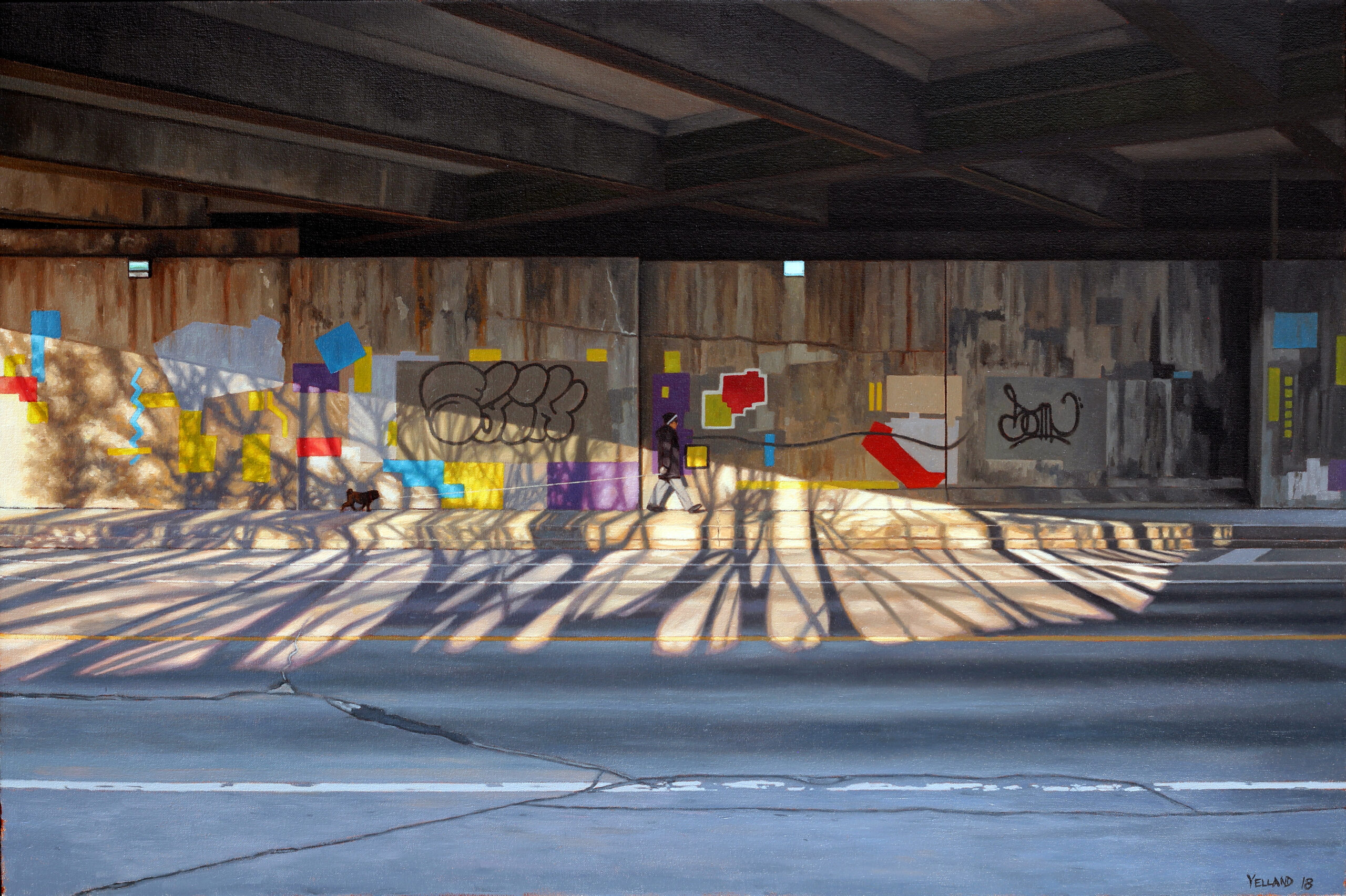 Sean Yelland-Graffiti under bridge with shadows of trees